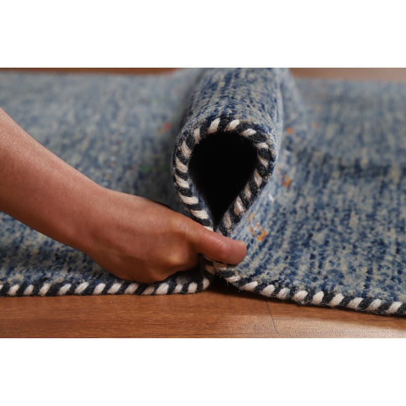 Hand Knotted Oriental 100% Wool Carpet Tribal Stripe Navy Blue & Blues Gabbeh Area Rug - 5' 10'' X 4' 0''