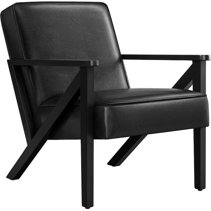 Yaheetech Faux Leather Accent Chair with Wood Legs for Living Room - Black