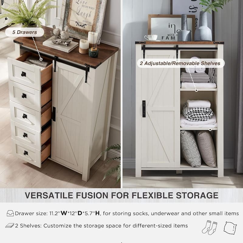 Farmhouse 5 Drawers Dresser, Chest of Drawers, Organizer Dresser