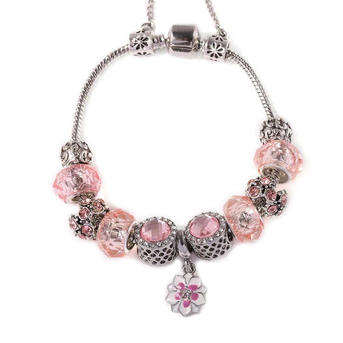 Shop LC Glass Pink Crystal Multi Charm Bracelet Size 6.5 In - Bracelet 6.5''