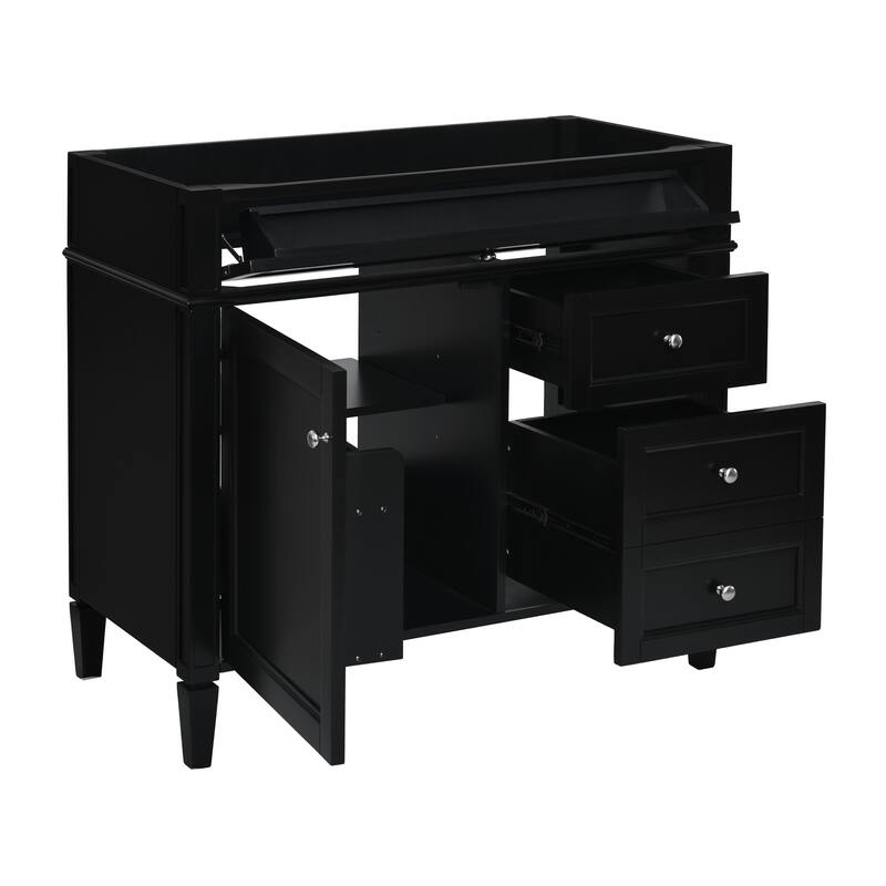 Roomfitters 36'' Bathroom Vanity, Modern Freestanding Storage Cabinet with 2 Drawers and Tip-Out Compartment, Solid Wood Frame
