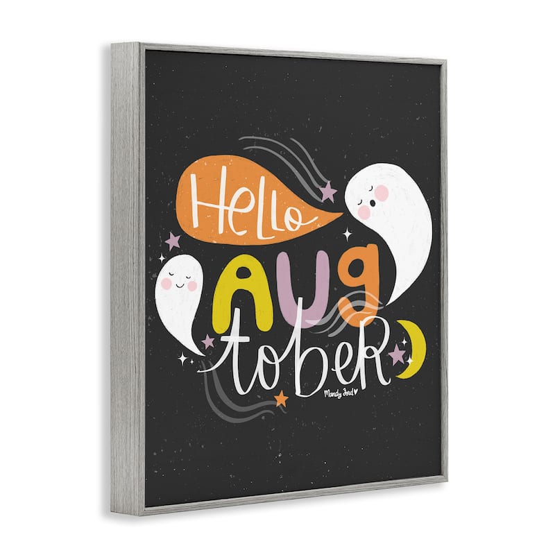 Stupell Hello Augtober with Ghosts Framed Giclee Art Design By Mandy Ford Art + Illustration