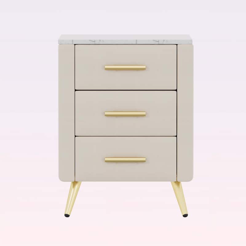 Upholstered Wooden Nightstand with 3 Drawers