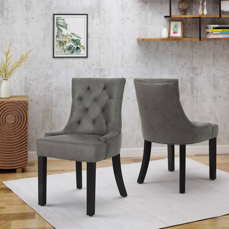 Set of 2 Microfiber Upholstered Dining Chairs with Wood Legs