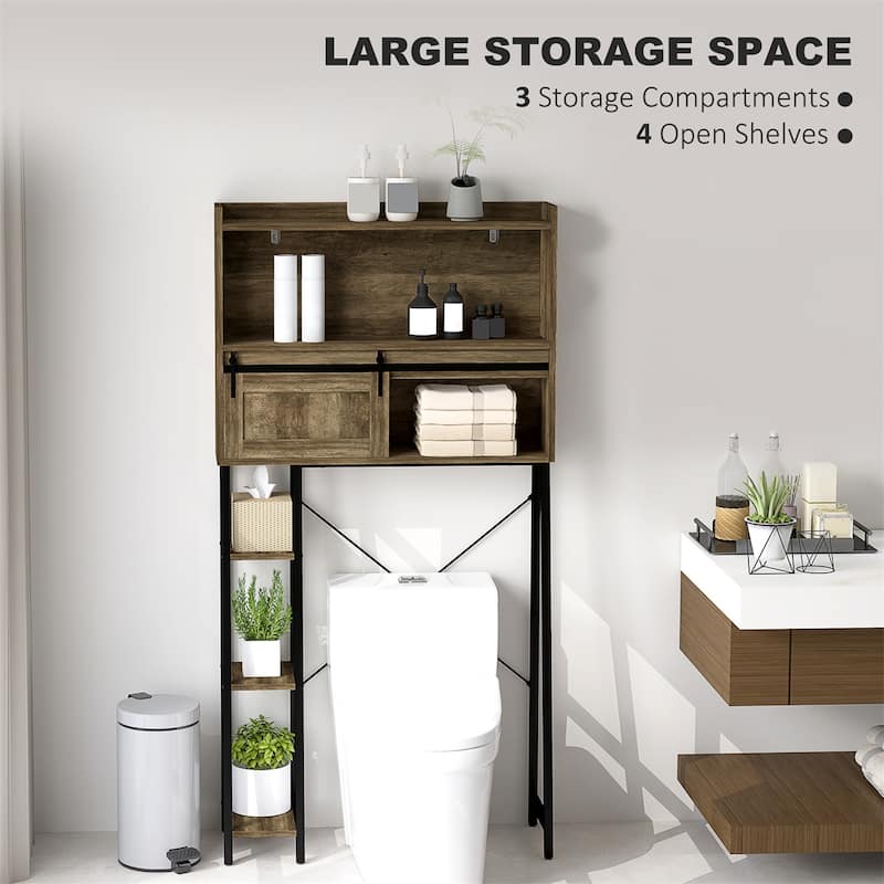 Bathroom Organizer Tower Over Toilet with Multiple Compartments and Sliding Door Storage - 31.5" W x 11.8" D x 60.6" H