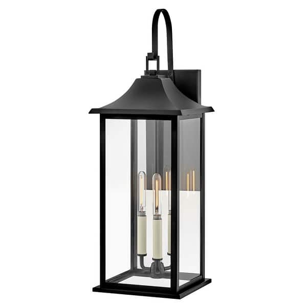 slide 2 of 5, Lark 81595 Nolan 3 Light 26" Tall Outdoor Wall Sconce with Clear Glass Black