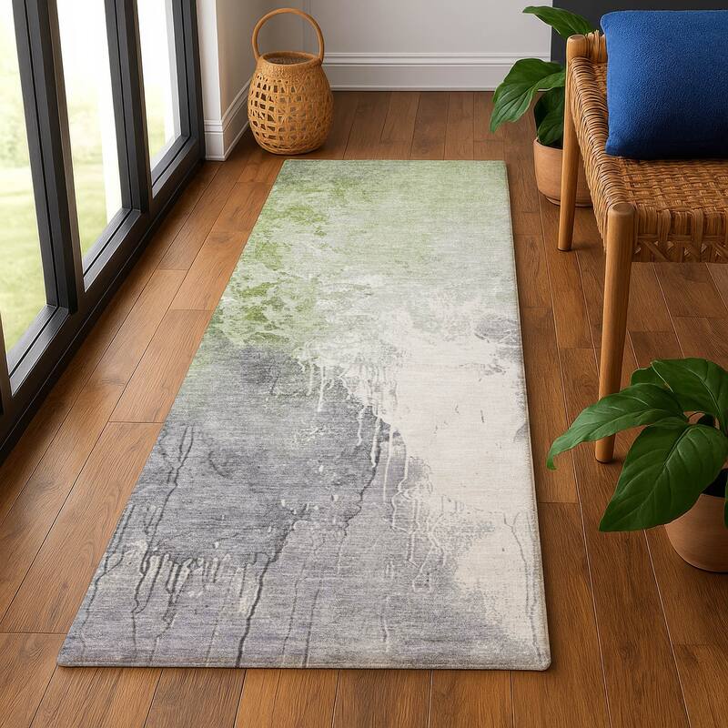 Premium Washable Super Soft Modern Contemporary Mayfield Rug - 2'3" x 7'6" - Aloe