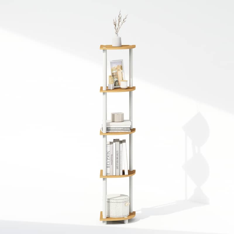 5 Tiers Wood Household Shelving Unit in Beech/White (11.6 in. W x 57.7 in. H x 11.6 in. D)