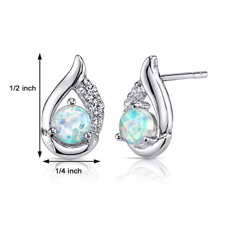 Sterling Silver 1ct Created Opal Round Stud Earrings