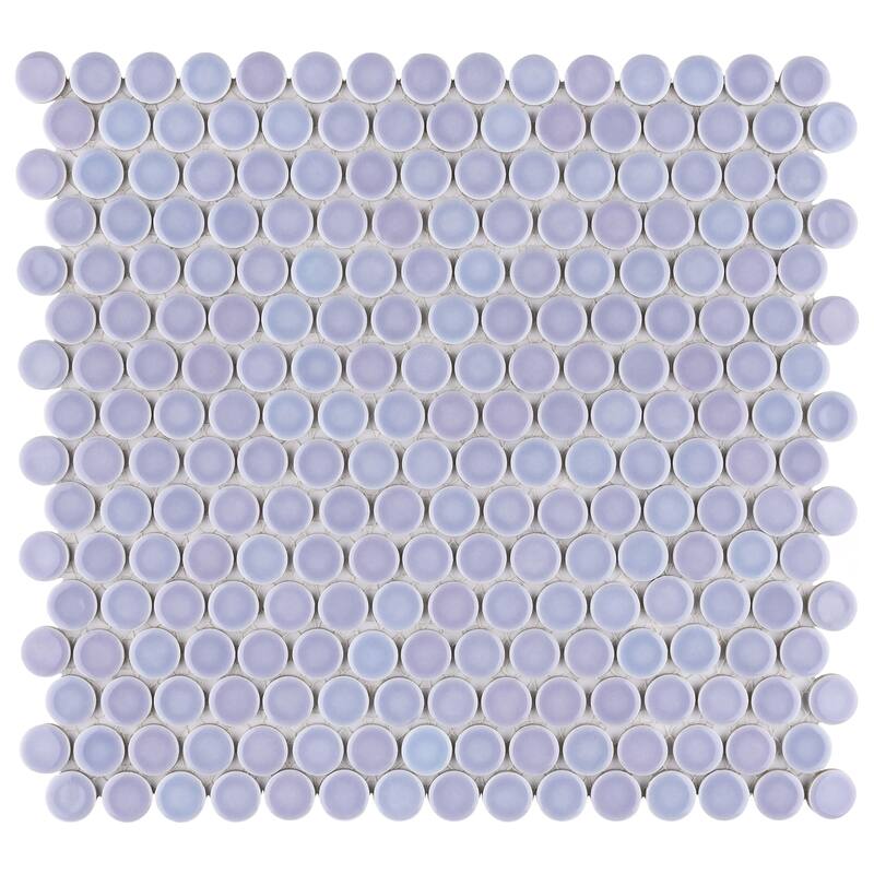 Merola Tile Hudson Penny Round Lavendar 11-7/8" x 12-5/8" Porcelain Mosaic Floor and Wall Tile - Purple - Case (10 Tiles)