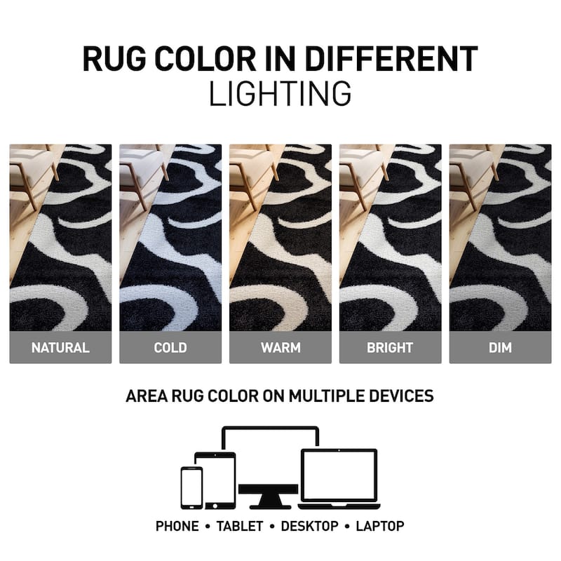 Striped Shag Rug - Durable for Living Room, Bedroom, or Entryway - Anthracite Dark Gray - Easy to Clean