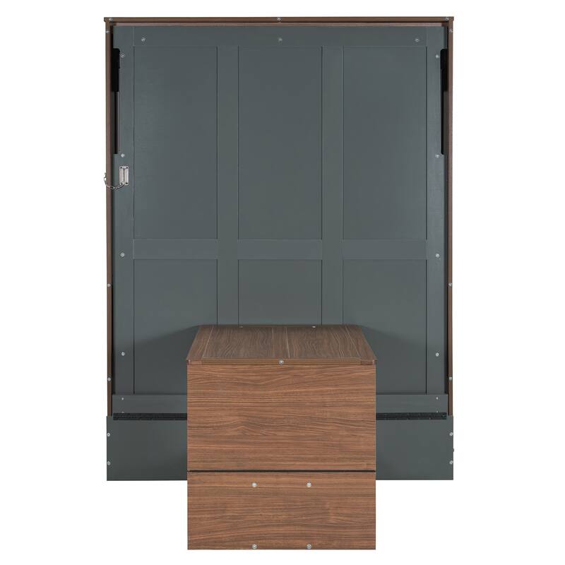 Full Size Murphy Bed Office Combo with Walnut Finish, Fold Down Bed w/ Workstation for Home Office Studio Contemporary Wall Bed