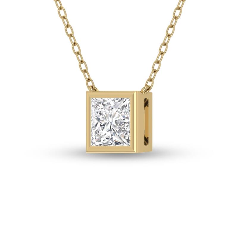 Marquee Lab Grown 1 Carat Princess Cut Bezel Set Diamond Solitaire Pendant in 14K Yellow Gold
