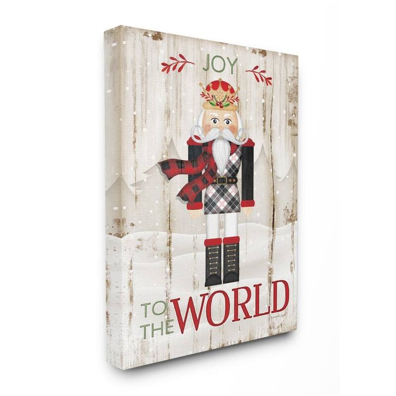 Stupell Joy to the World Quote with Christmas Nutcracker Canvas Wall Art - Multi-Color