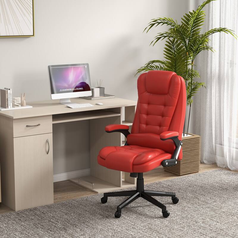 HOMCOM High Back Vibration Massage Office Chair with 6 Vibration Points, Beige - Red