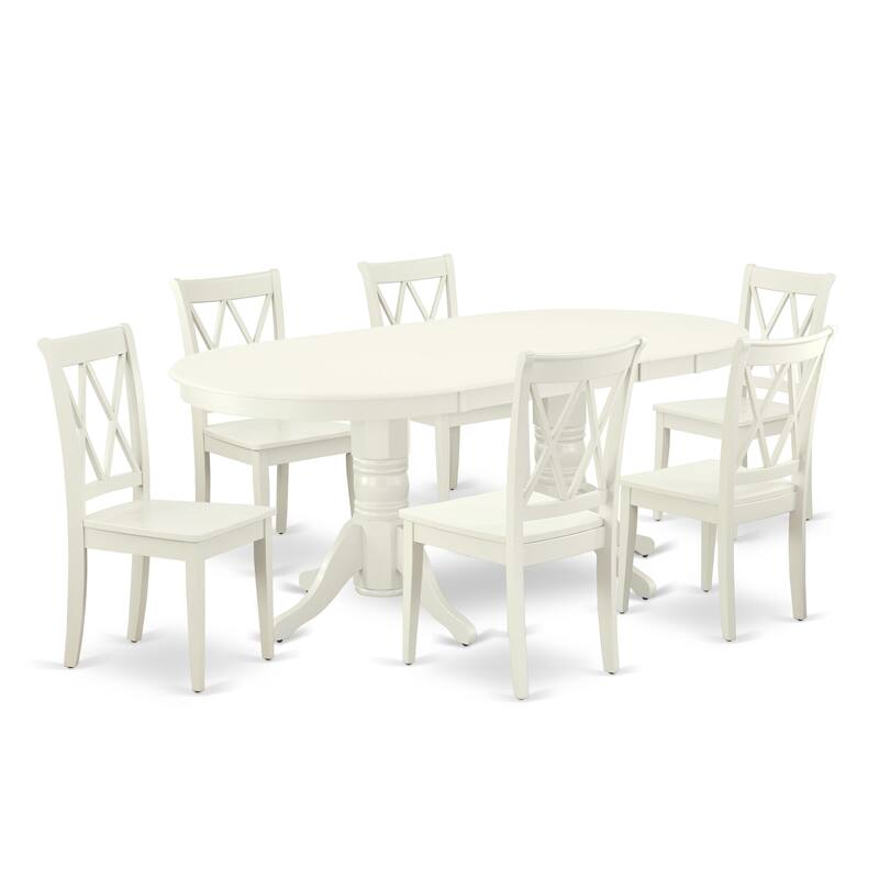 East West Furniture Dining Table Set- an Oval Wooden Table and Dining Chairs, Linen White(Pieces Options)