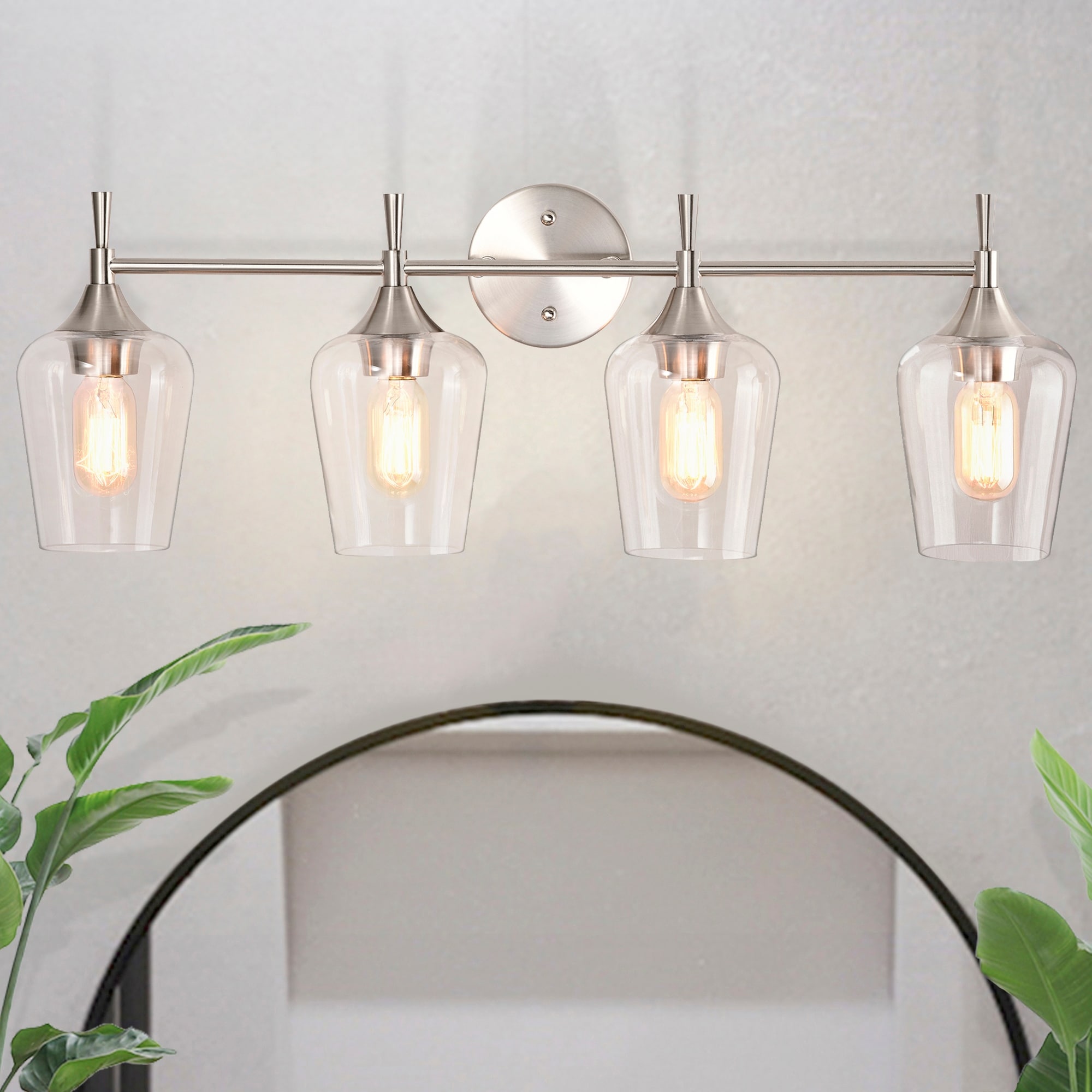 Brushed Nickel 4-Light Modern Vanity Light with Clear Glass Shades - Brushed Nickel