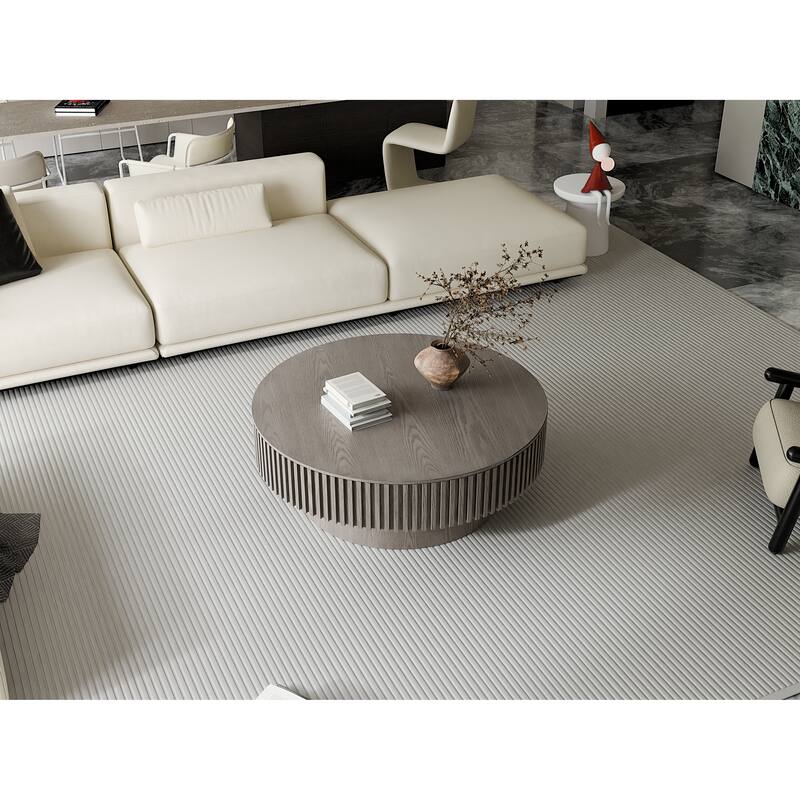 39.37" Round Coffee Table with Storage Solid Wood Veneered Modern Accent Table for Living Room or Bedroom