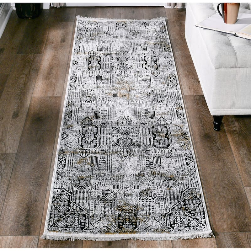 Xanthos Collection Black/Cream Area Rug - 2'3" X 7'10"