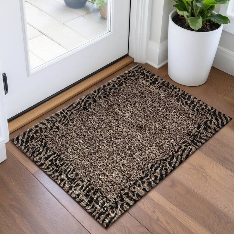 Premium Washable Super Soft Animal Print Border Mayfield Rug - Brown - 1'8" x 2'6"