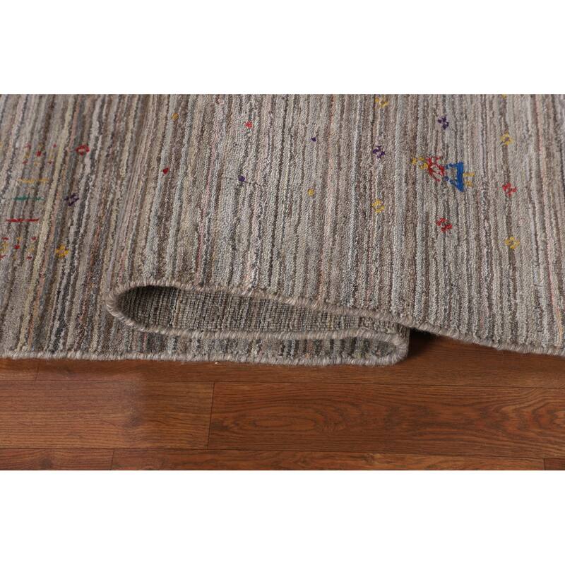 Striped Gabbeh Indian Area Rug Hand-Knotted Wool Carpet - 4'11" X 8'1"