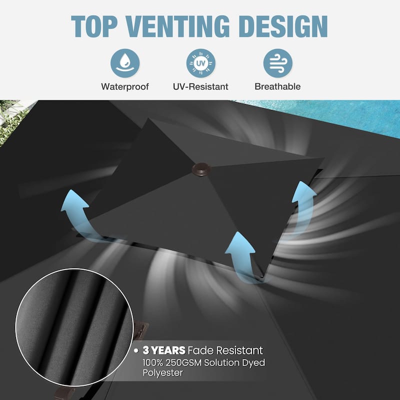 VredHom Dual Top Wind Vent 11x11Ft Offset Cantilever Patio Umbrella