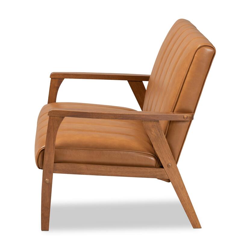 NikkoTan Faux Leather and Walnut Brown finished Wood Loveseat