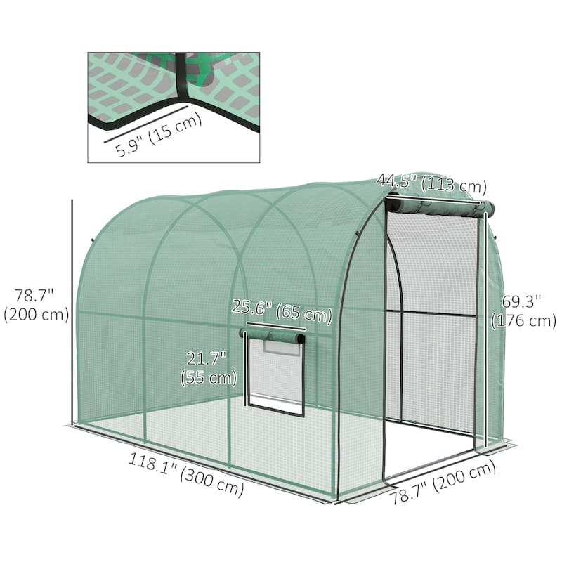 Tunnel Greenhouse with Door, Windows, 6.6'x10'x6.6'