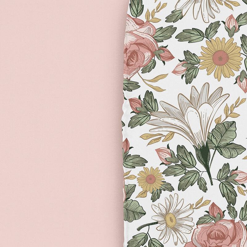 Sweet Jojo Designs Vintage Floral Boho Girl 2 Pack Baby Bassinet Fitted Sheets Pink Yellow Bohemian Shabby Chic Farmhouse Green