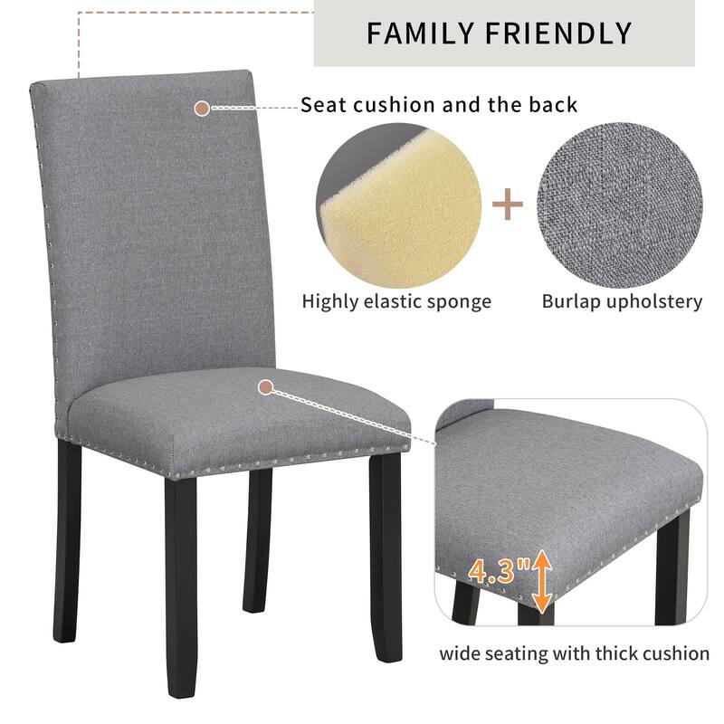 Minimalist Dining Chairs with Nailhead Trim, 5-Piece Kitchen Dining Table & Chairs Set, Black Grey Breakfast Nook