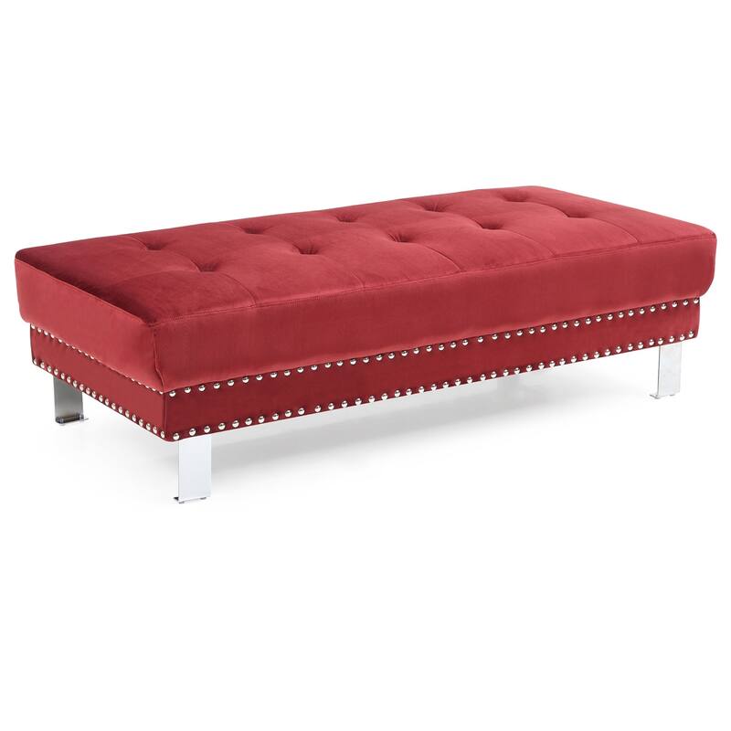 Adjustable Velvet Upholstered Ottoman - 57" - Red