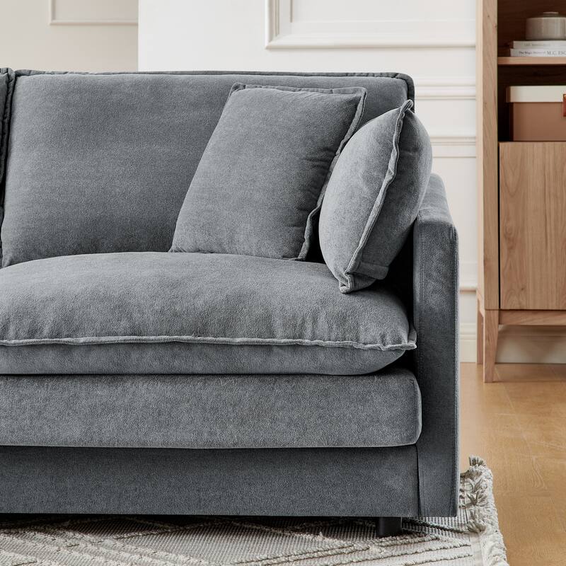 110.2" L-Shaped Sectional Sofa with Ottoman (Towel Fabric)