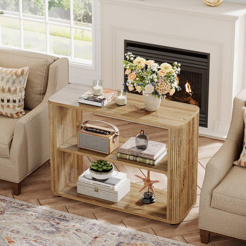 3-Tier Narrow End Table,Small Fluted Modern Side Table Nightstand