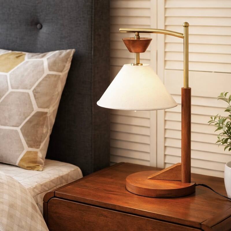 Lorient Wood and Linen Table Lamp with Brushed Gold Accents
