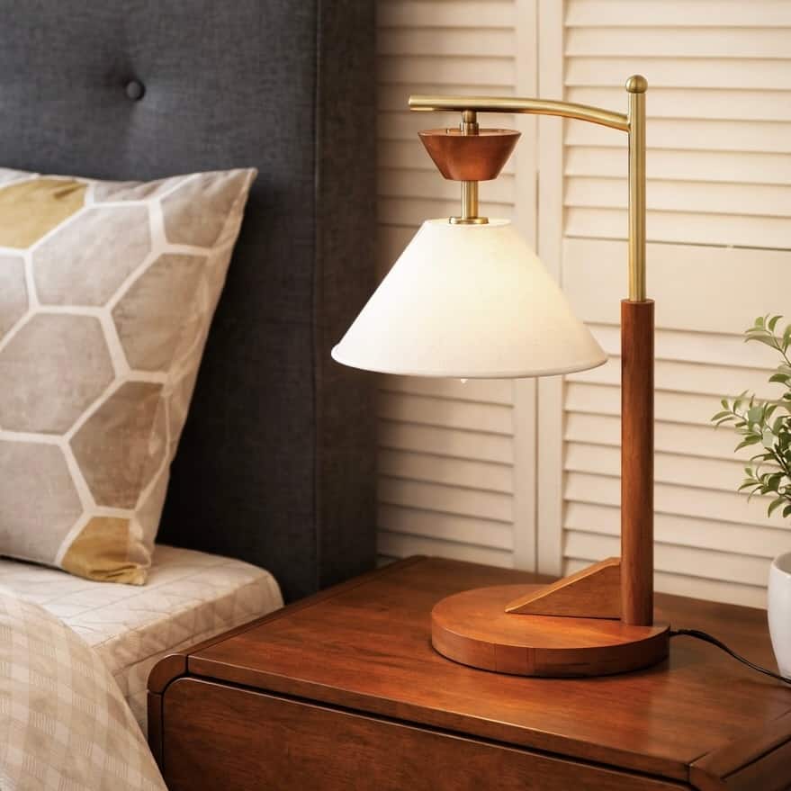 Lorient Wood and Linen Table Lamp with Brushed Gold Accents