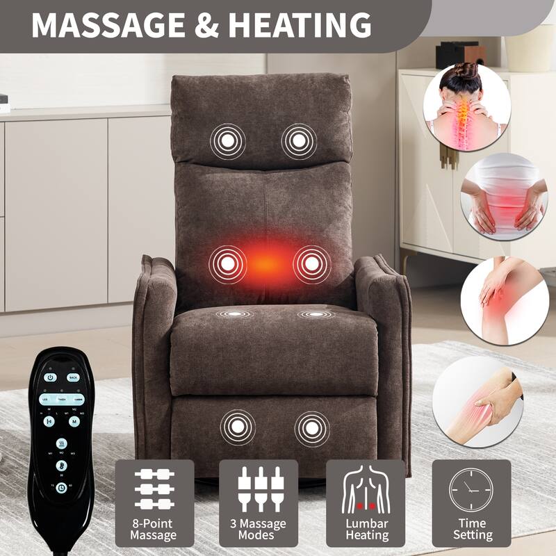 Heat Massage Manual Recliner Chair with Rocker and Swivel in Fabric for Living Room