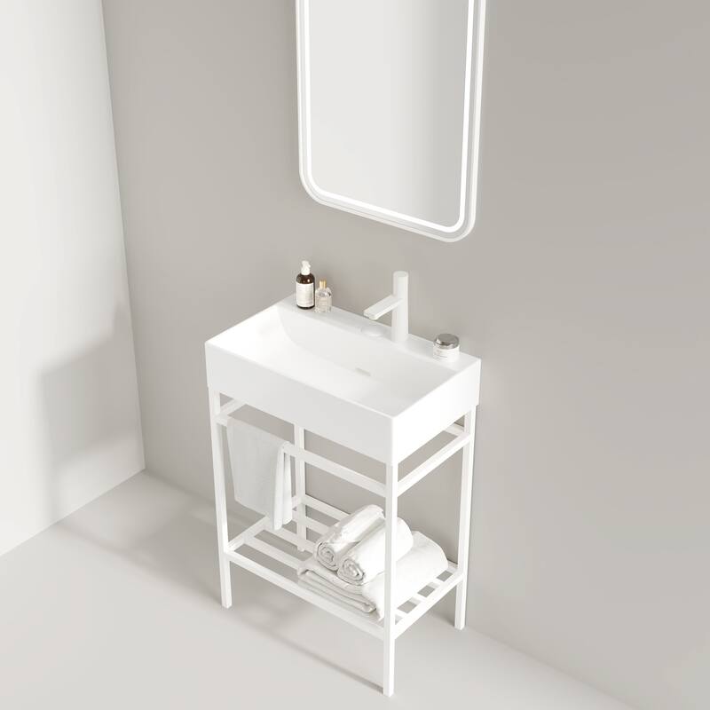 24 inch Metal Freestanding Bathroom Vanity Set with Integrated Ceramic Sink