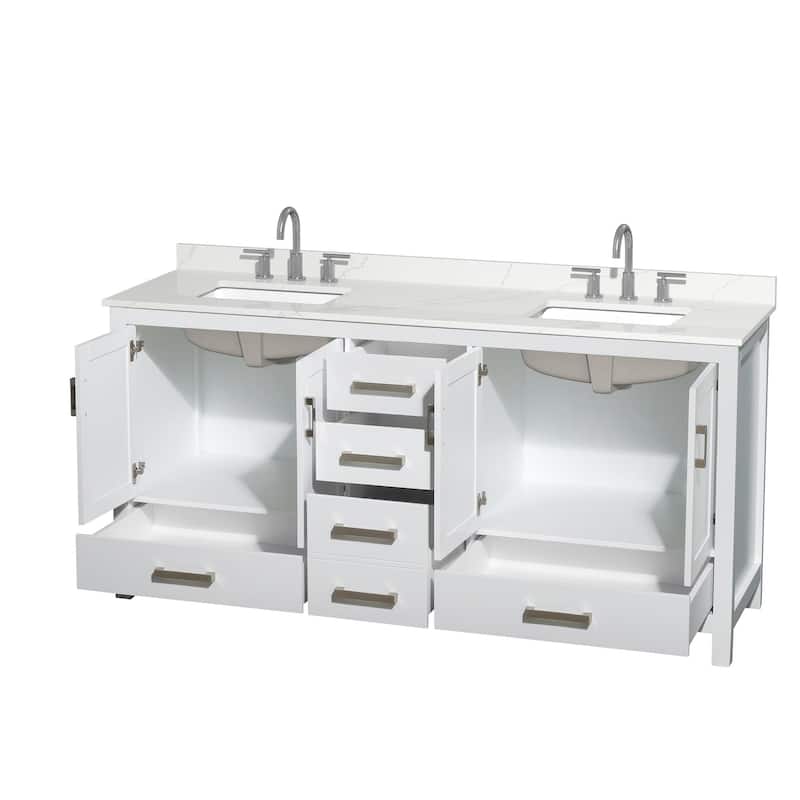 Sheffield 72-inch Double Vanity, 3 Hole Quartz Top