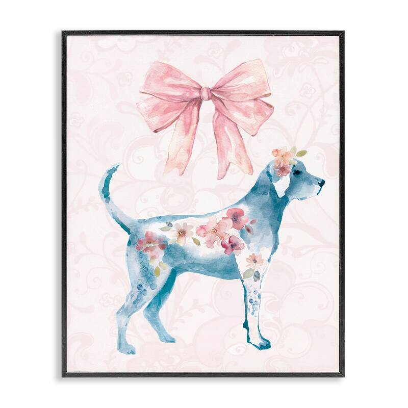 Stupell Floral Dog with Pink Ribbon Framed Giclee Art Design By Carol Robinson - 24 x 30 - Black