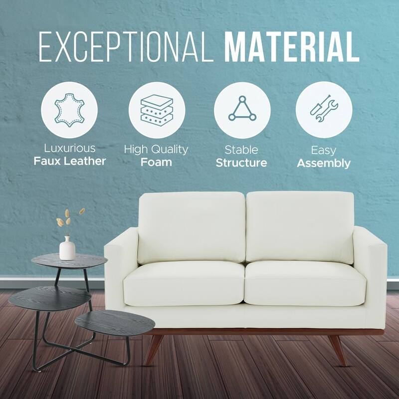 Chester Modern Leather or Mesh Loveseat with Solid Birch Wood Base 2 Seater Sofa Couch for Living Room, Bedroom, Office - 58.27