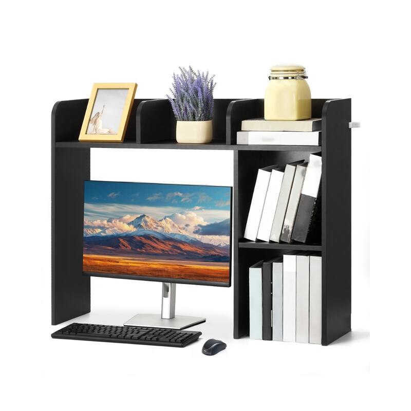 Particle Board Desktop Bookshelf Hutch with Anti-Slip Feet Pads, 2 Shelves - 37.2" L x 9.5" W x 28.9" H