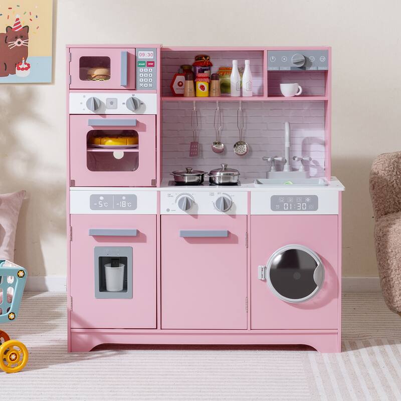 Gymax Kids Play Kitchen Toy Set w/ Water Dispenser Sink Faucet