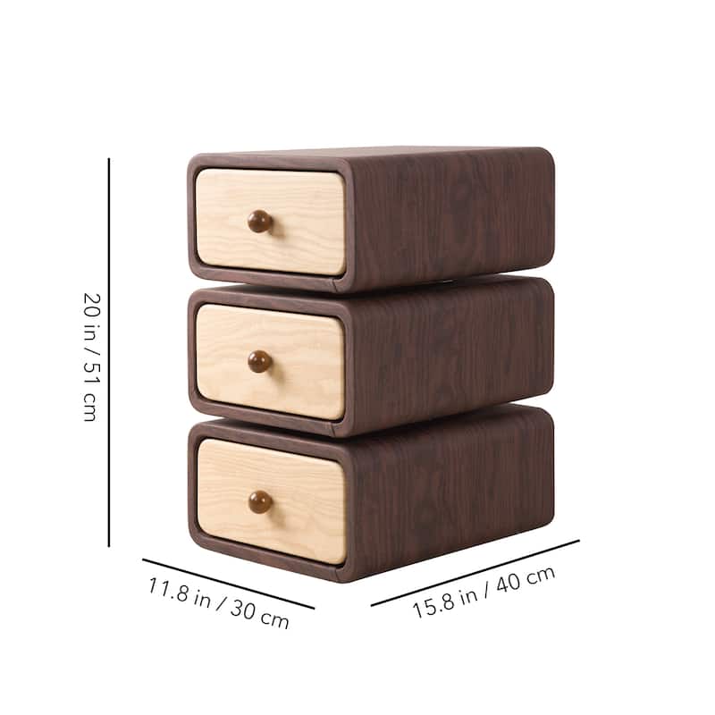 3-Tier Solid Wood Nightstand with Swivel Drawers