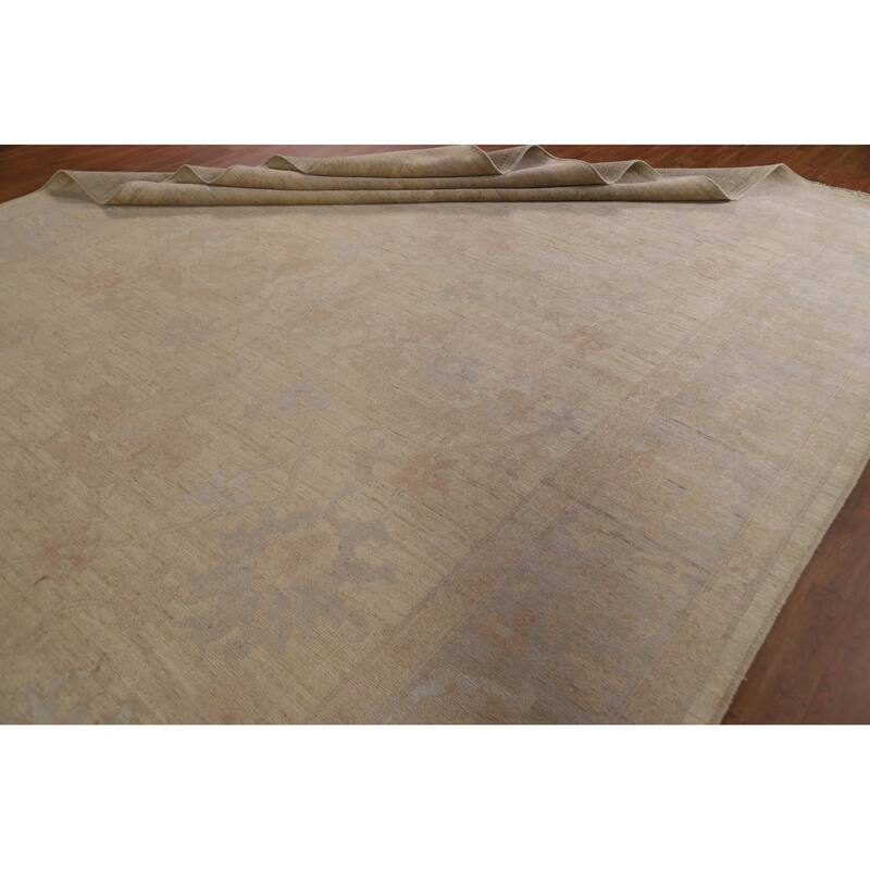 Floral Oushak Turkish Area Rug Handmade Oriental Yellow Wool Carpet - 9'0"x 11'11"