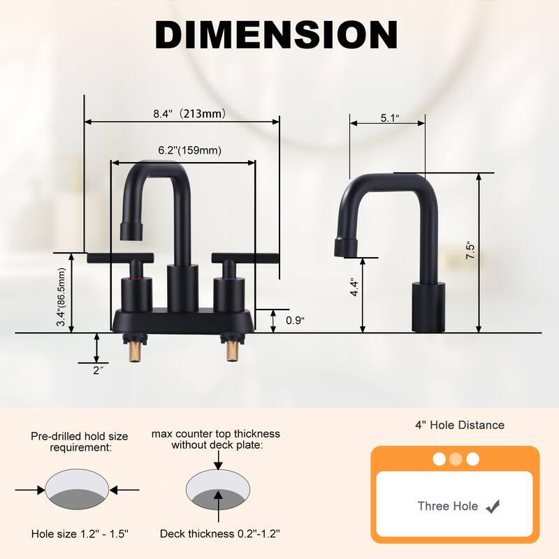WOWOW 4 in. Centerset Double Handle Bathroom Faucet with Drain Kit