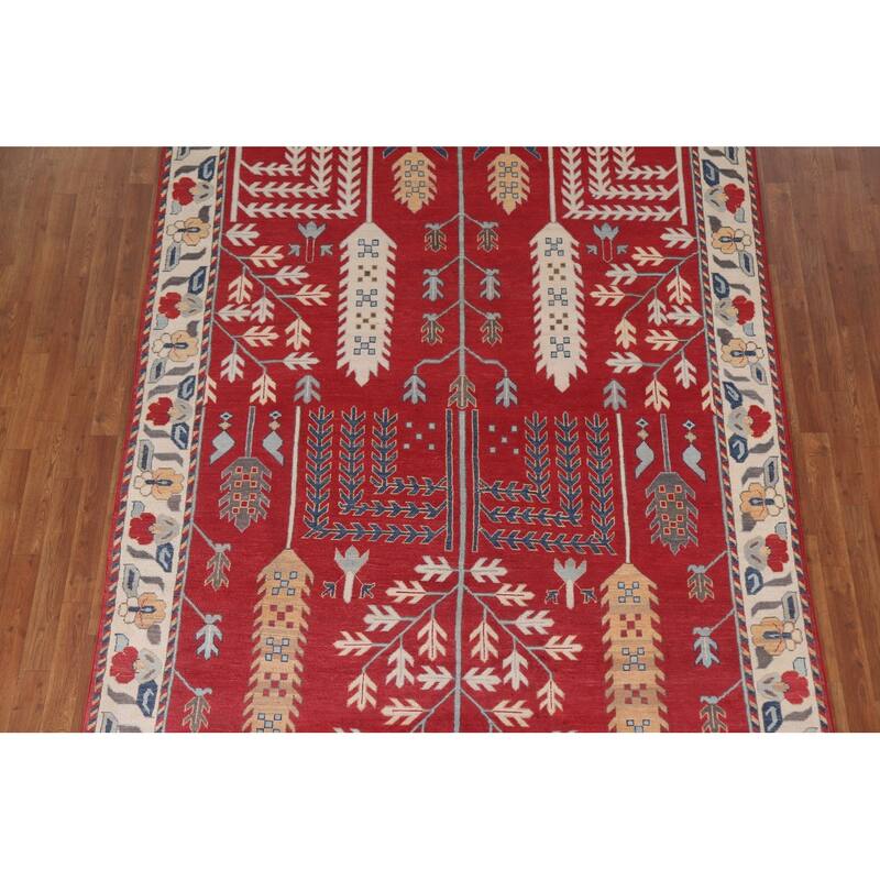 Hand Knotted Oriental 100% Wool Carpet Traditional Geometric Red Kazak Area Rug - 9' 10'' X 6' 10''
