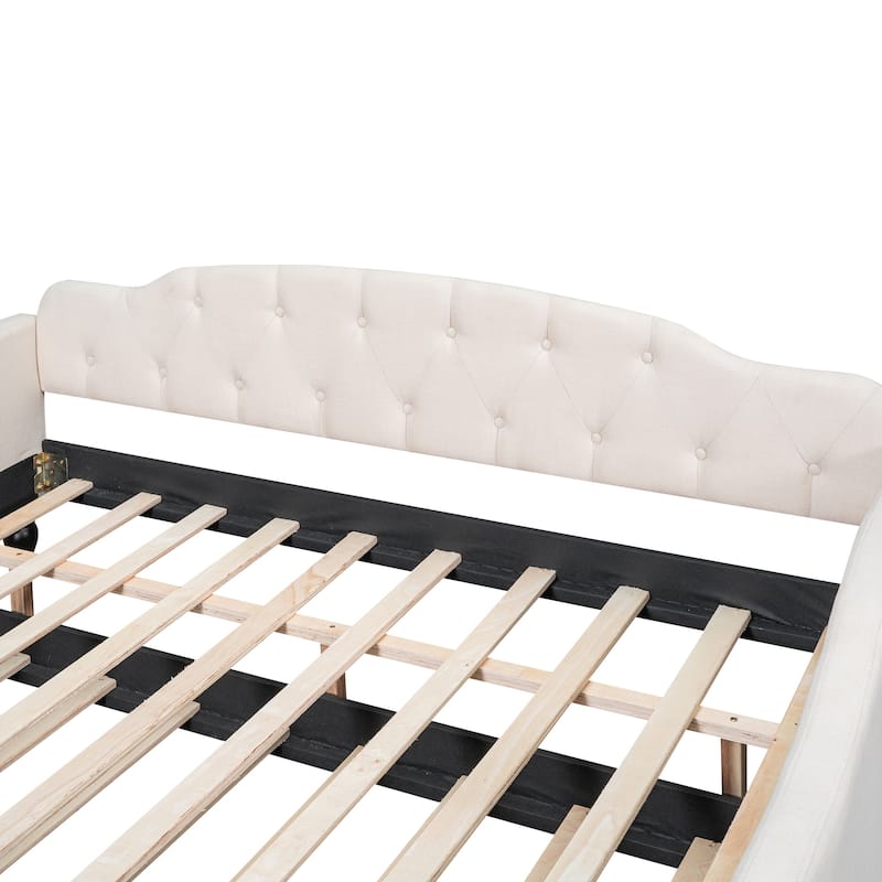 Multifunctional Design Full Size Upholstered Tufted Daybed with Twin Size Trundle for Bedroom