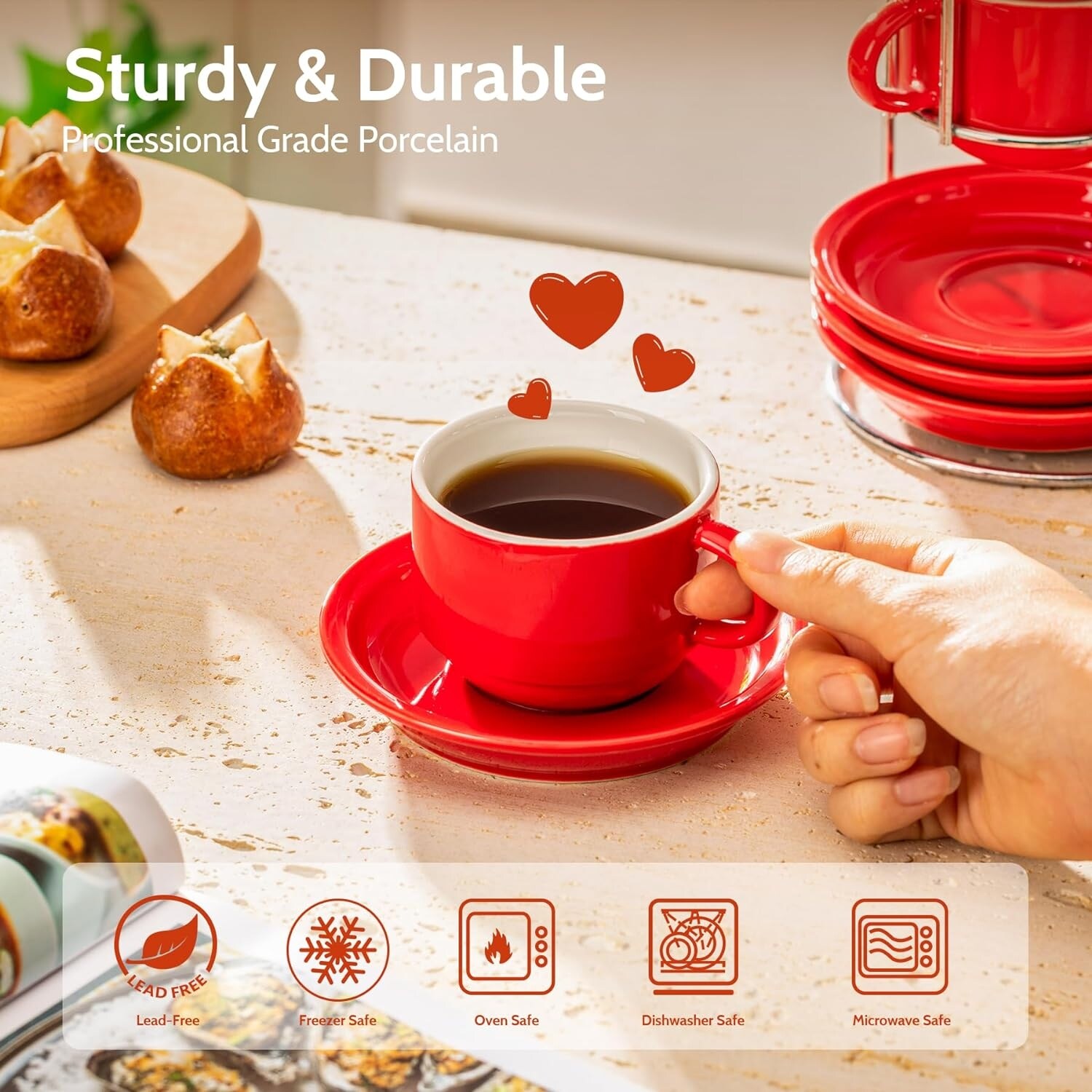 2.5/8 Ounce Porcelain Stackable Cappuccino Cups with Saucers and Metal  Stand - for Specialty Coffee Drinks - Overstock - 40416235