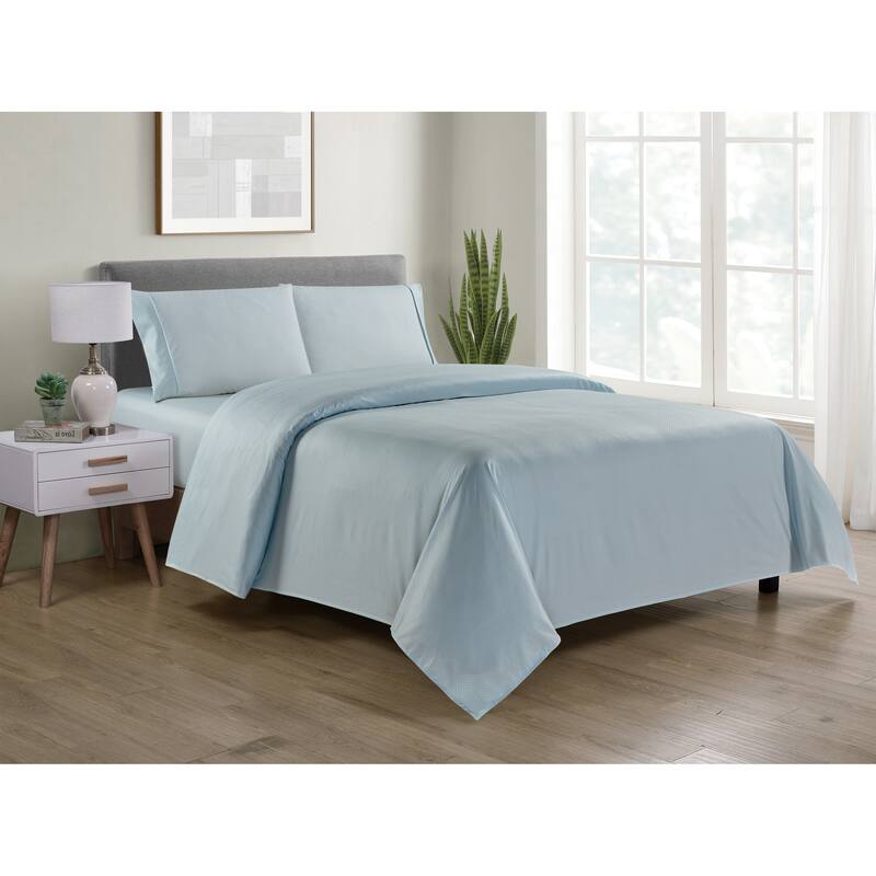 Rayon from Bamboo 4 Piece Luxury Chevron Embossed Sheet Set - Queen - Chevron Embossed - Aqua