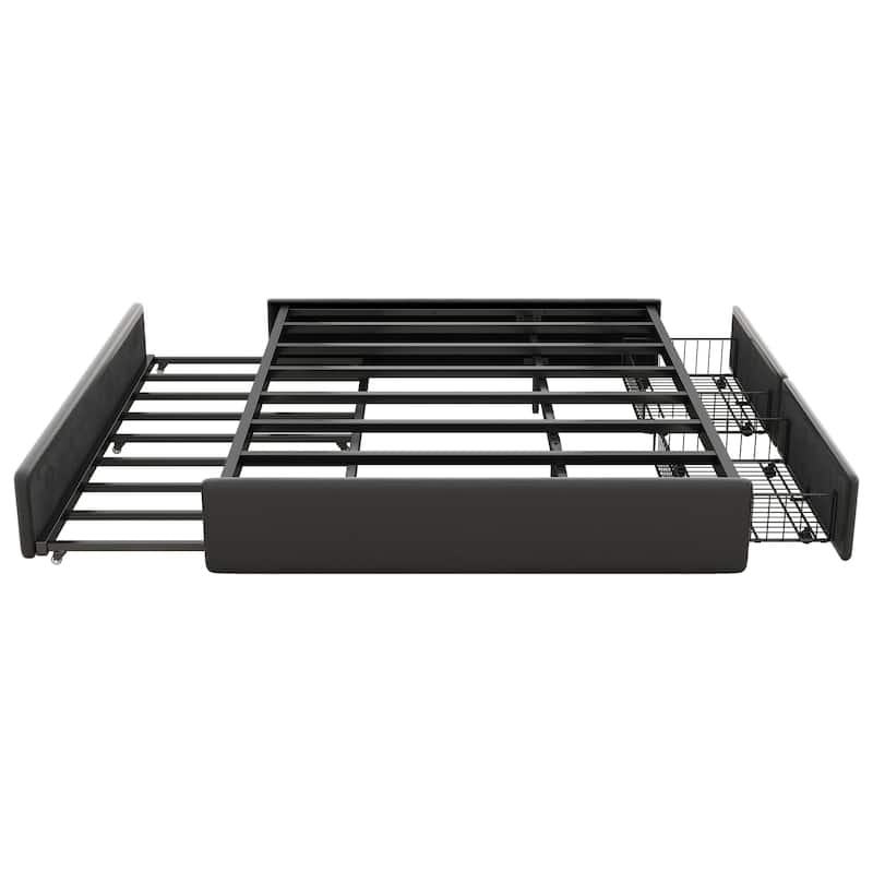 Queen Size MultiFunctional Grounded Bed Upholstered Bed Frame, Black